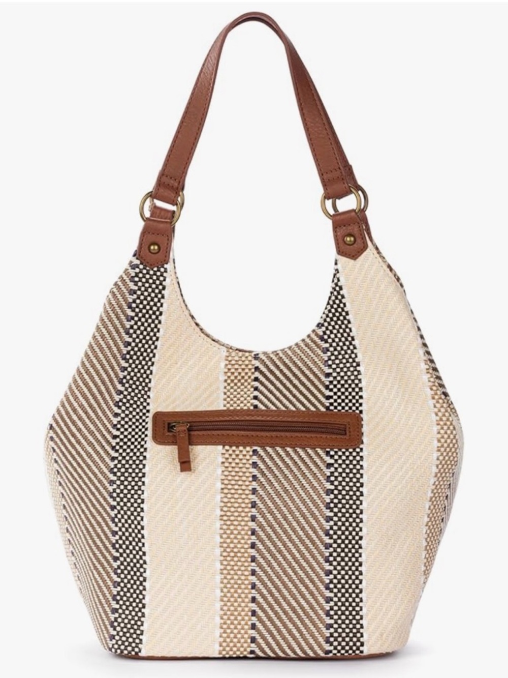 Sakroots Roma Stripe Woven Hobo Bag in Beige and Brown - missing bag charm
